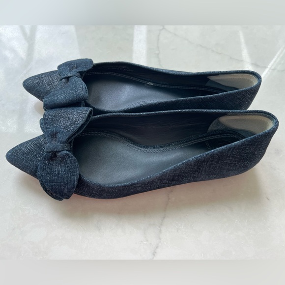Tory Burch Navy Rosalind Pointed Toe Bow Flats sz 6.5 - Picture 6 of 9